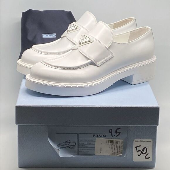 Prada Spazzolato Logo Platform Leather Loafers size 39.5 - Picture 12 of 14